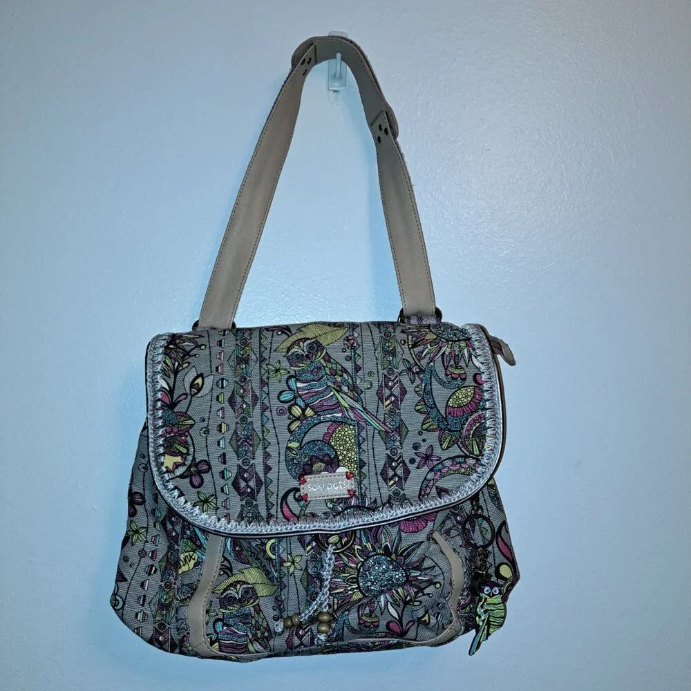 SAKROOTS Backpack/Crossbody Convertible Floral Owl Peace Pattern Bag - Picture 1 of 14